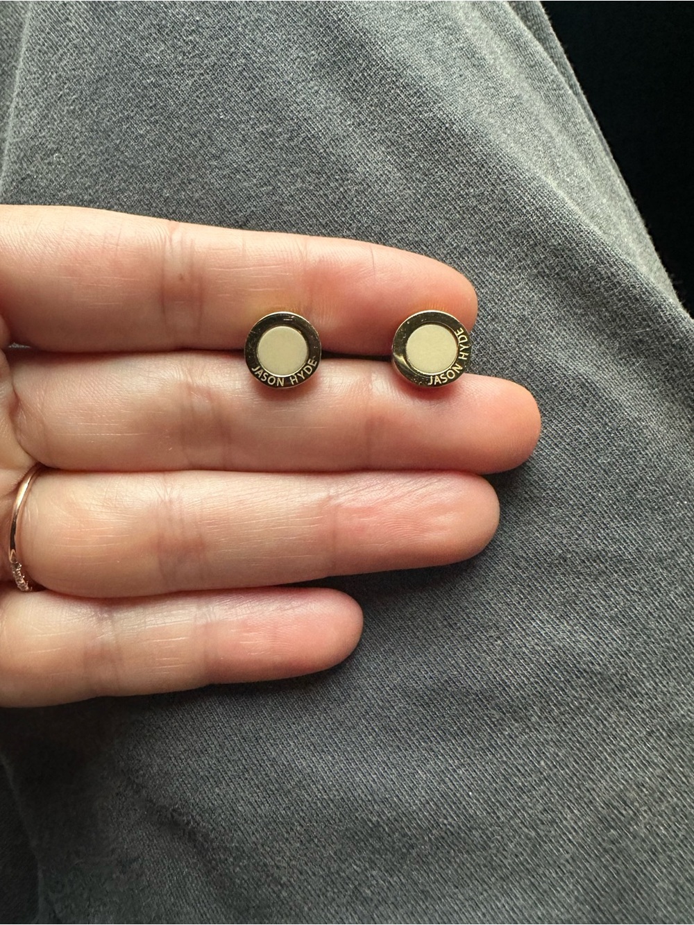 Gold and Cream Round Stud Earrings